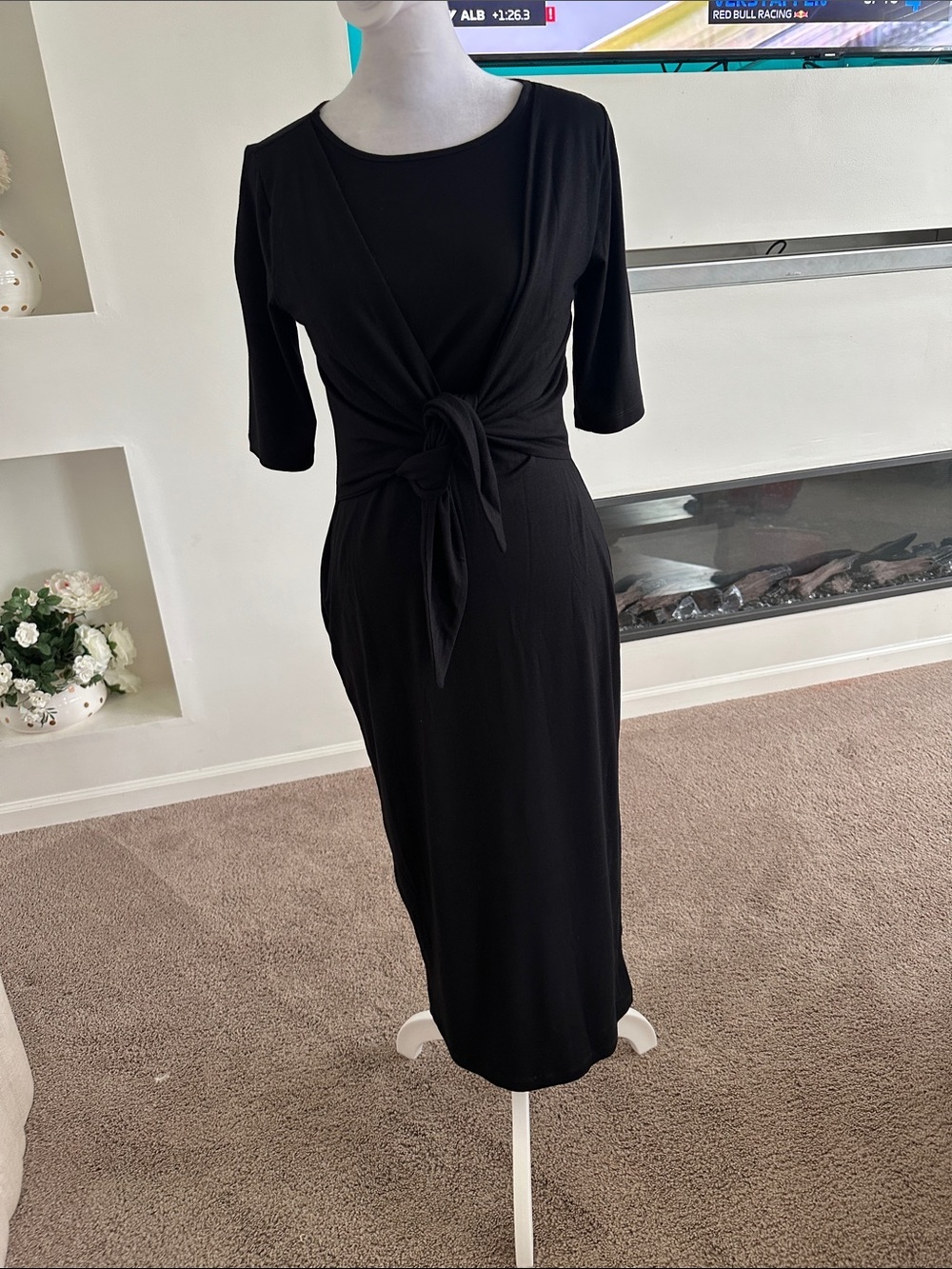ASOS Black Tie-Front Midi Dress
